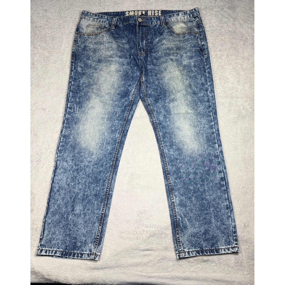 Smoke‎ Rise Jeans Mens 44x32 Blue Acid Wash Distressed Straight Leg Denim Pants
